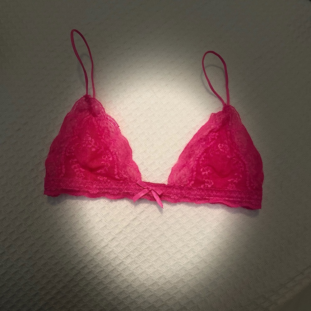 Neon pink lace bralette